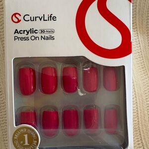 New CurvLife Monochrome Pink Acrylic Press-On Nails in Deep Pink